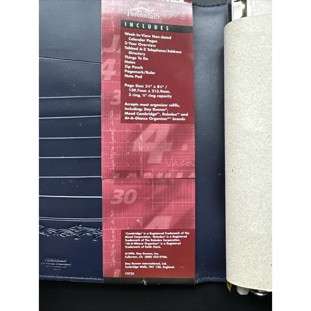 Vintage Perennials Navy Personal Organizer Planner Day Runner 9.5